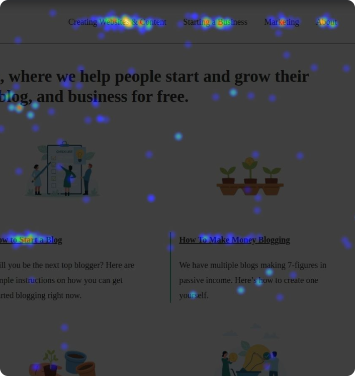 Heatmap visualization showing click patterns on website design
