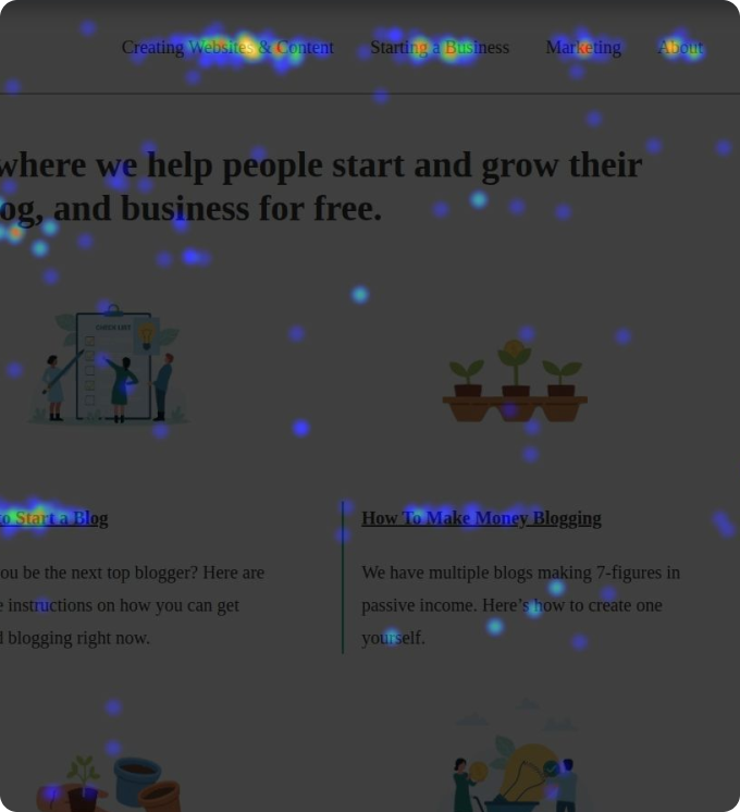 Heatmap visualization showing click patterns on website design